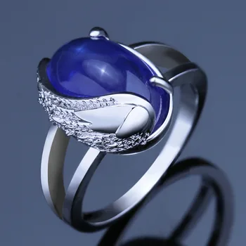 

Huitan Falling Angel Half Wing Design Finger Ring Elegant Blue Stone Tears Of Angel Symbol Charms Hyperbole Party Ring