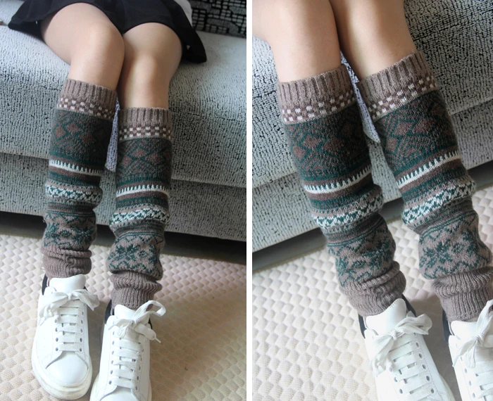 Women's Boho Legwarmers: Aztec Knit Leg Warmers for Tall and Short Boots, Snowflake Patchwork Boot Toppers - Winter Fashion image 4