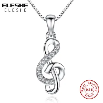 

ELESHE Authentic 925 Sterling Silver Crystal Musical Note Necklaces & Pendants Wedding Jewelry Women Necklace With 45cm Chain