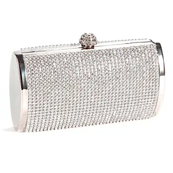 

2X Handbag Pouch Wallet Rigid Metallic Deco Rhinestones for Woman Girl Silvery