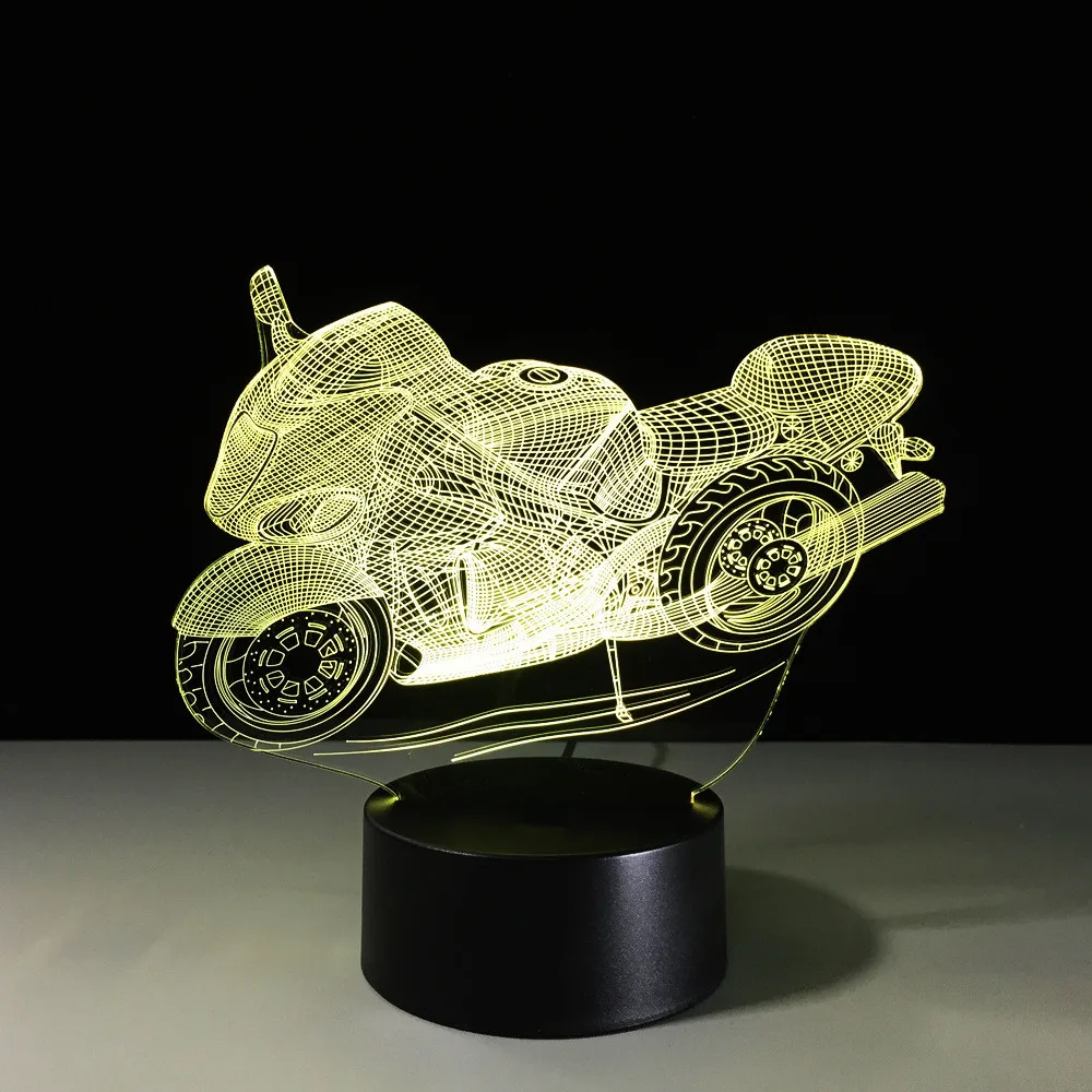 

7 Colors Acrylic USB 3D Discoloration Motorcycle LED Table Lamp Colorful Atmosphere Novelty Bedside Light Kids Gifts Night Light