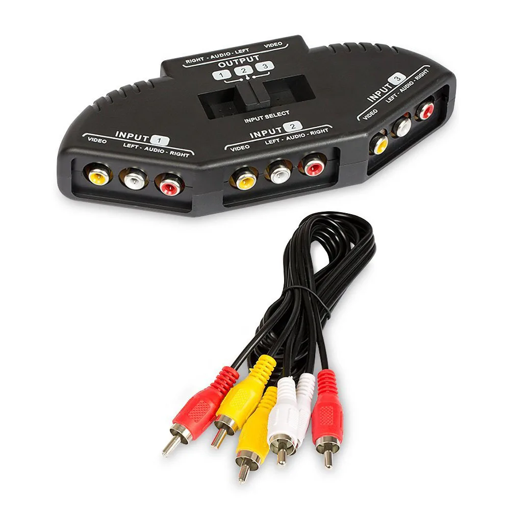 

RCA Splitter with 3-Way Audio, Video RCA Switch Box + RCA Cable for Connecting 3 RCA Output Devices to Your TV