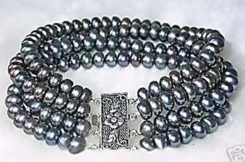 

shippingPretty 4 rows 7-8mm black pearl bracelet 7.5"A+ 5.25