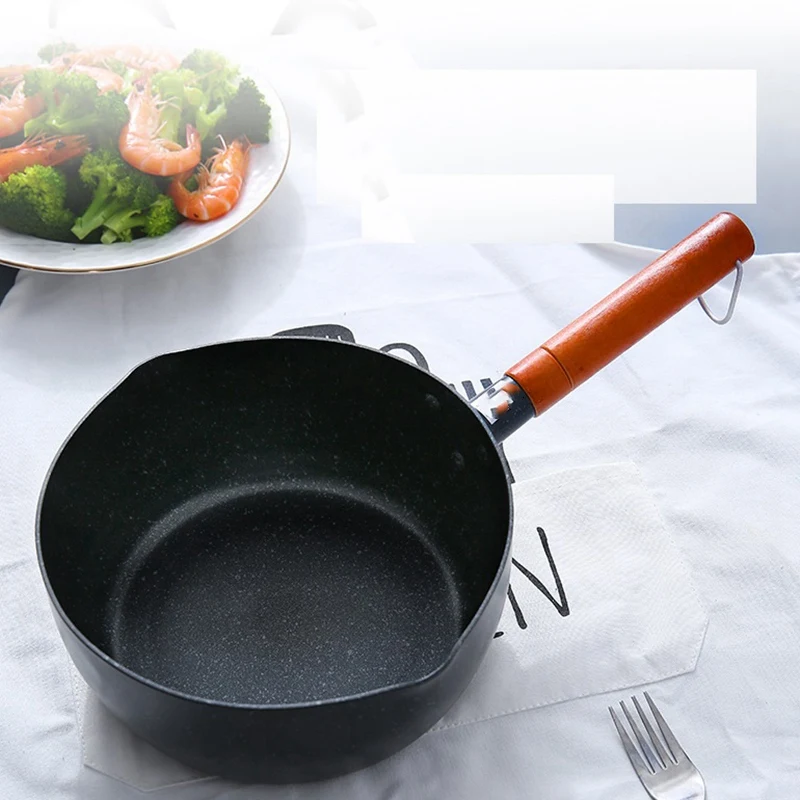 20Cm Soup Stock Pots Maifan Stone Cookware With Wooden Handle Milk Pot Universal Frying Pan Black Aluminum Snow Non-Stick Soup