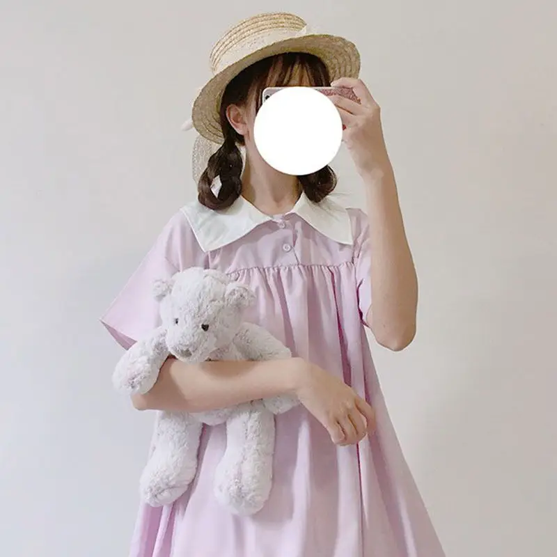 

Kawaii Summer New Korean Lolita dress Stitching short-sleeved Dress Japanese Harajuku Casual Cute Dress