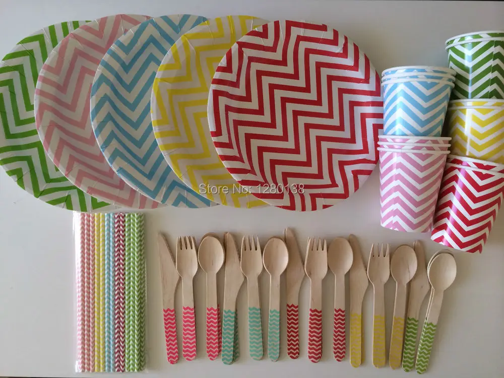 Disposable Paper Plates and Cups Wedding Party Supplies Chevron Paper ...