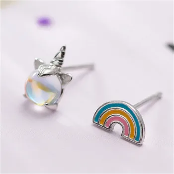 Silver Cute Rainbow Unicorn Stud Earrings