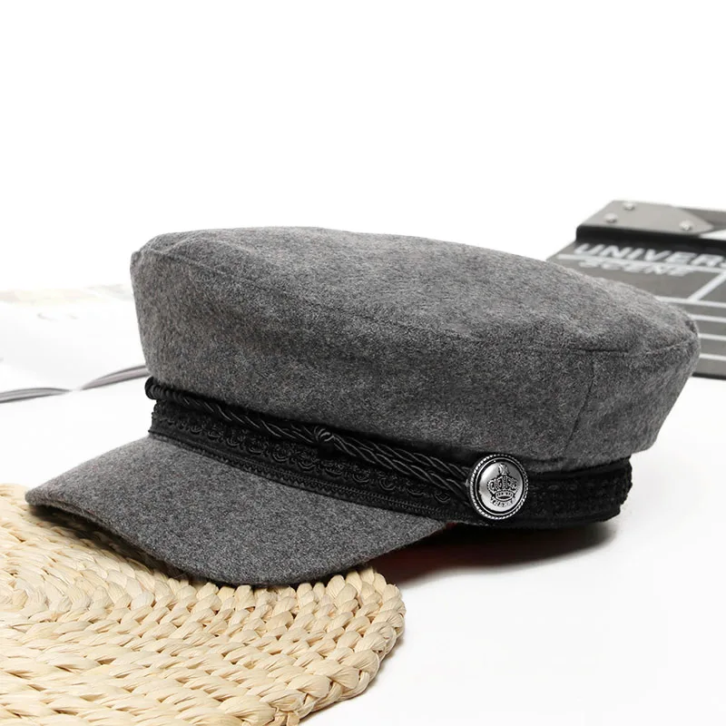 Grey Women Baseball Cap Hats For Women Winter Octagonal Fashion French Wool Baker's Boy Hat Cap Female Black Streetwear Caps - Цвет: Grey