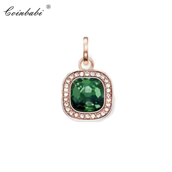 

Rose Gold Color Green Stone Pendant 925 Sterling Silver For Women Fashion Glam Gift Thomas Key Chain Pendant Fit Ts Necklace