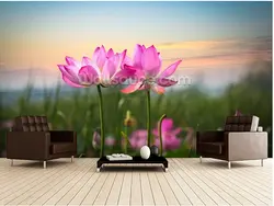 Пользовательские цветочные обои, цветок лотоса в закат, 3D декорации для гостиной спальня кухня фоне стены водонепроницаемый обои