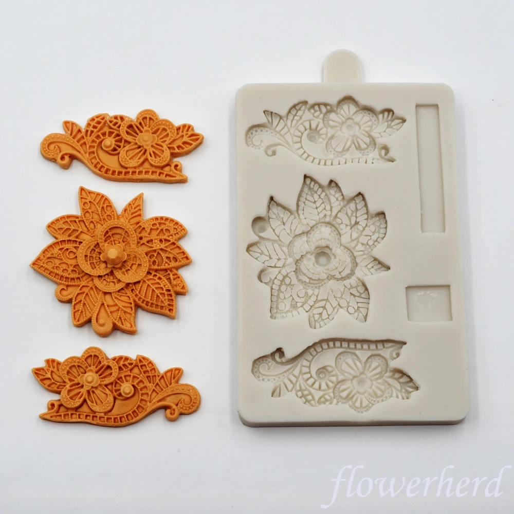 

14x9cm Art Deco Motif Mould Flower Pattern Silicone Mold Lace Rose Mold Fondant Wedding Cake Decoration Candy Baking Tools