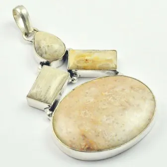 

Fosil Coral Pendant Silver Overlay over Copper, USA Size 77mm , P4697