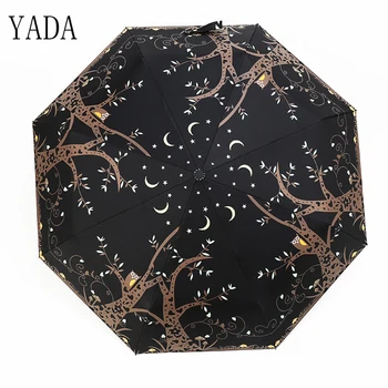 

YADA Owl Moon pattern Charm Folding Umbrella Rain Women uv High Quality Umbrella For Women brand Windproof Black Umbrellas YS136
