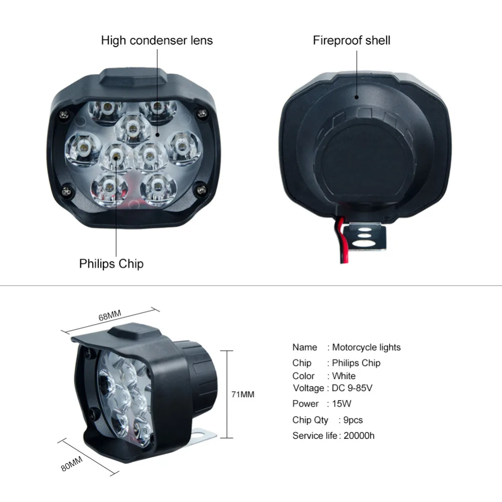 VOOVOO светодиодный рабочий светильник 15 Вт 1500LM мото мотоциклы 9 светодиодный головной светильник скутеры противотуманный светильник рабочий Точечный светильник 6000K Белый DC 9-85V