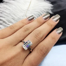 AEAWLuxury 3carat Moissanite Ring Solid 18K White Gold Engagement Ring Emerald Cut Lab Grown Diamond Wedding Ring For Women(China)