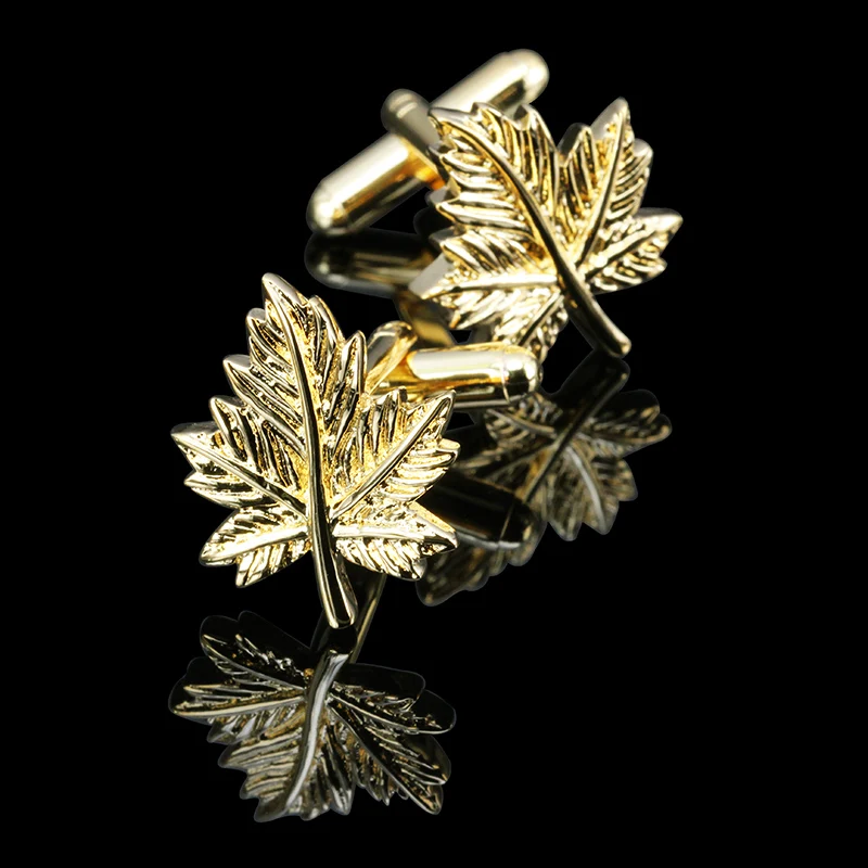 

WN uxury 2016 New HOT shirt cufflink for mens Brand cuff buttons Gold leaf cuff links High Quality abotoaduras Jewelry