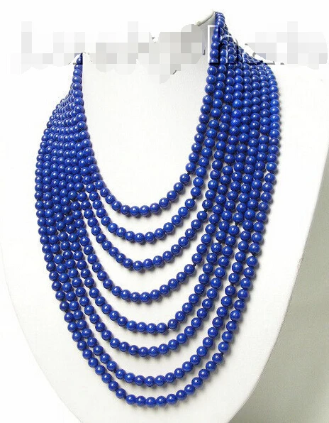 

AAA nature 8row round lapis lazuli necklace 925SS^^^@^Noble style Natural Fine jewe FREE SHIPPING