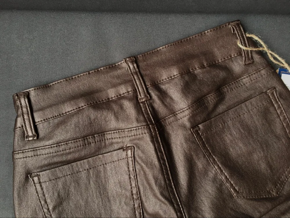 SupSindy, женские штаны из искусственной кожи, модные, с низкой талией, леггинсы кофейного цвета, дикие, тонкие, узкие брюки, на молнии, кожаные штаны для женщин, брюки