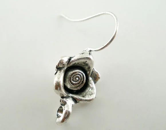 

8SEASONS 20 PCs antique silver-color Rose Ear Wire Hooks Earring Findings (B03575)