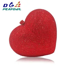 Роскошный красный с кристаллом в форме сердца женский клатч вечерняя сумочка со стразами вечерние сумочки СТРАЗА в форме сердца Дамская Свадебная сумка