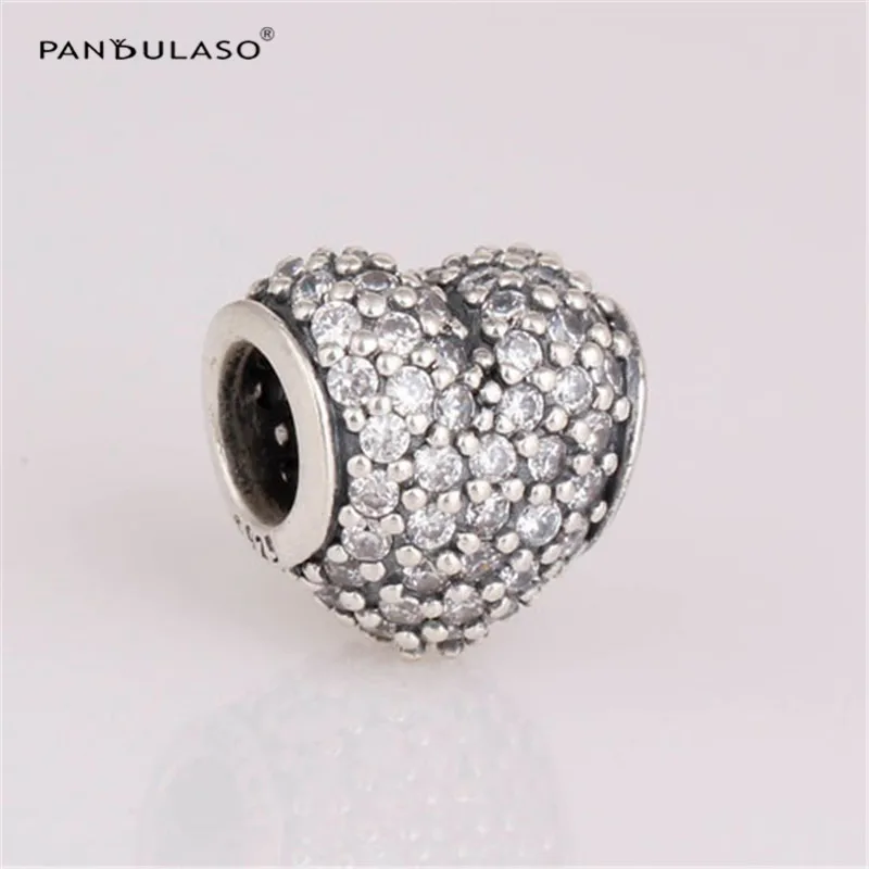 

Pandulaso Clear CZ Crystal Heart Silver Beads for Jewelry Making Fit Original Charms Bracelets & Bangles Stone Beads DIY Jewelry