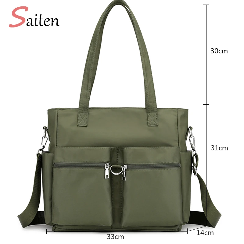 

Waterproof Nylon Women Bags High Capacity Ladies tote Female Double Pocket Handbag High Quality Double Pocket Women Shoulder Bag