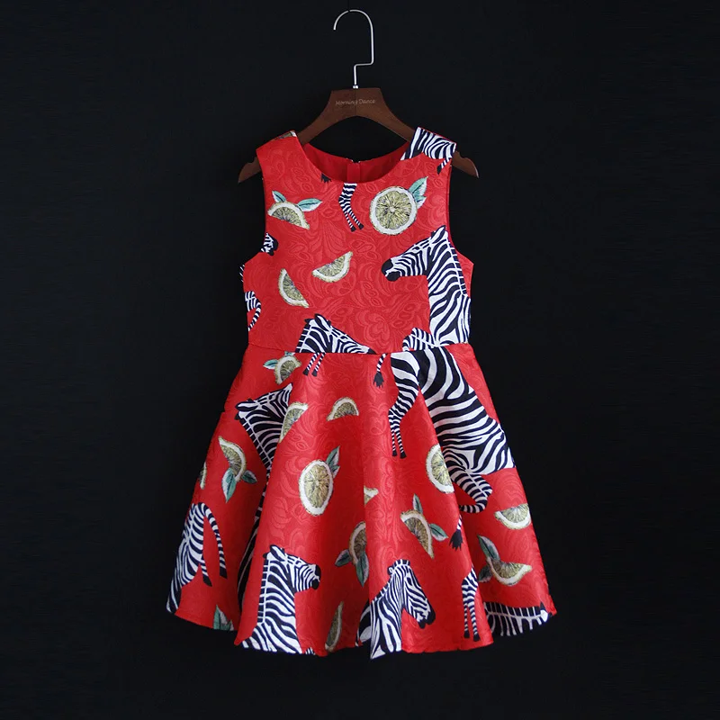 Spring family matching clothes children clothing red zebra sleeveless jacquard mom & baby girls dress mother daughter vest dress