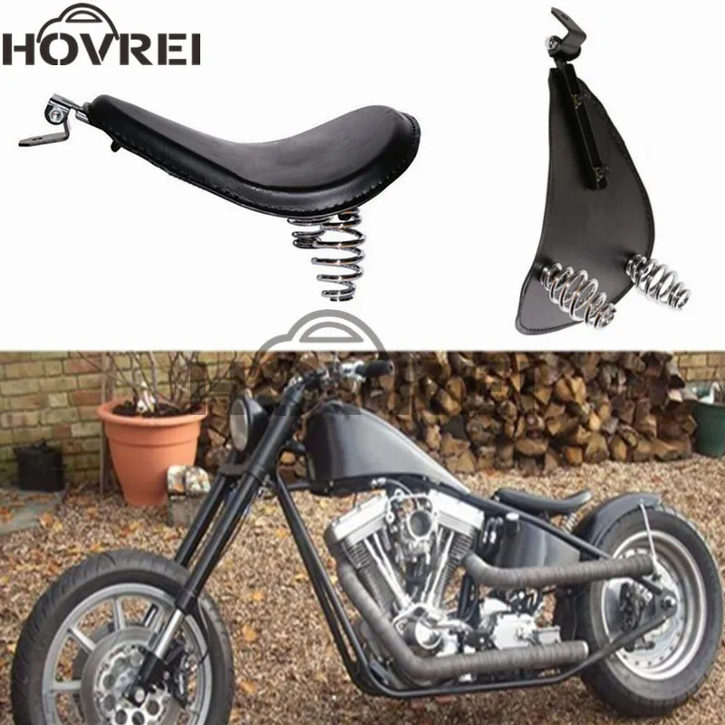 

universal motorcycle black leather Retro Solo Seat with Bracket 3" Spring for Harley XL883 XL1200 Chopper Bobber honda Seat Pad
