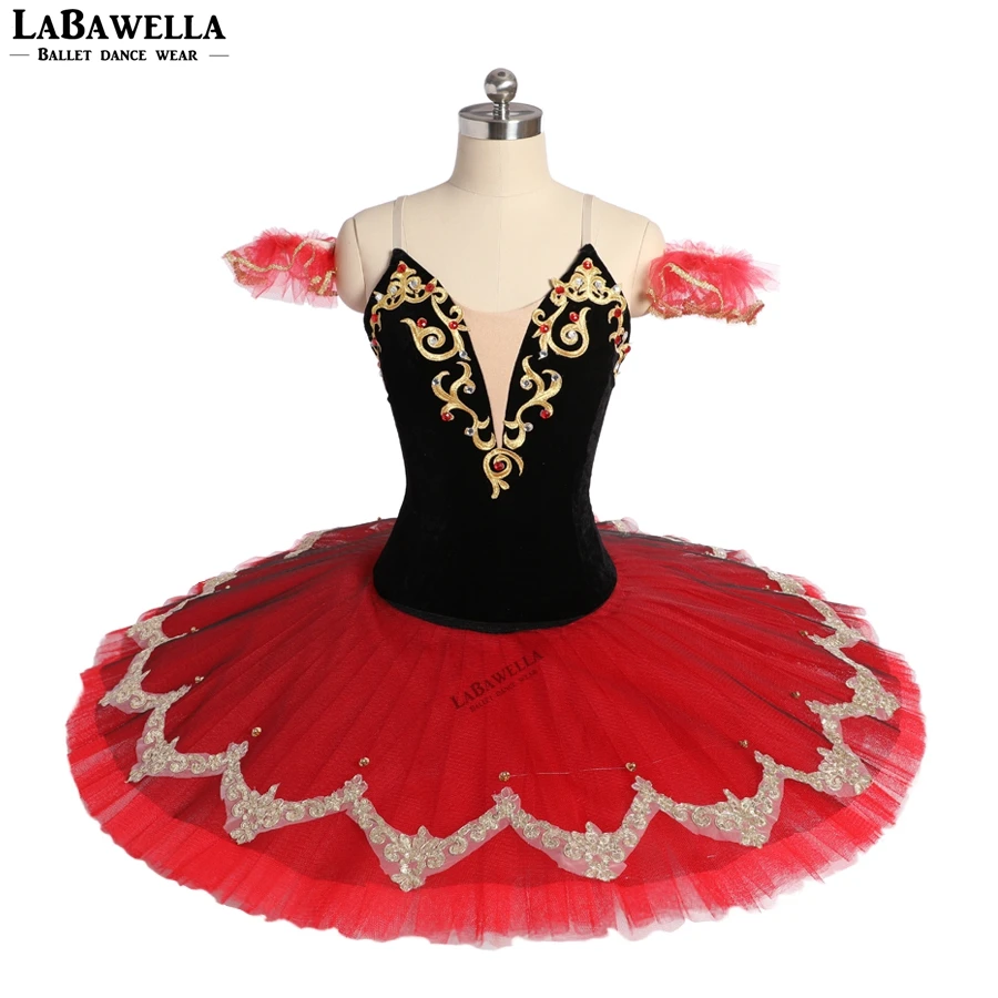 Girls professional competiton pancake tutu black red Esmeralda variation child platter ballerina stage costume tutu BT9171