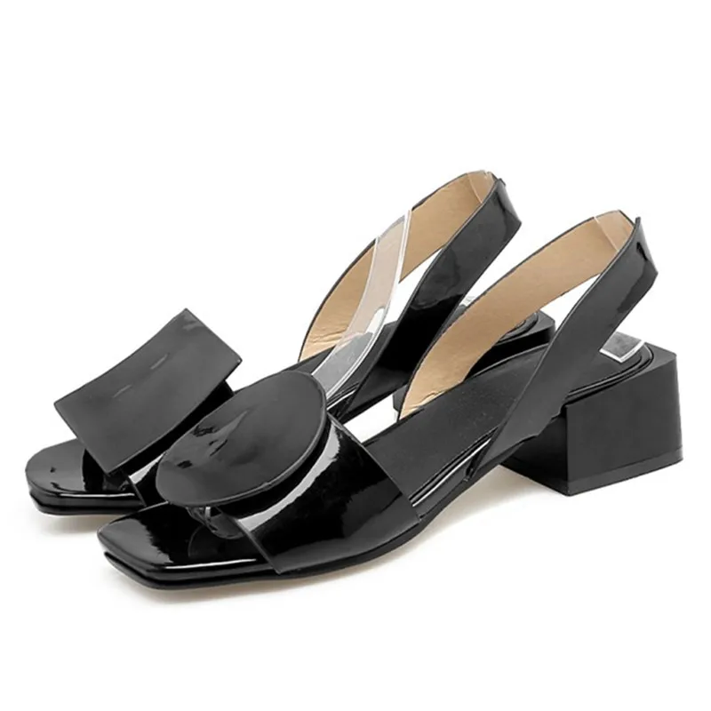Plus Size 34-43 New summer square heels women sandals ladies white and black open toe Rome beach shoes Fashion Casual sandals