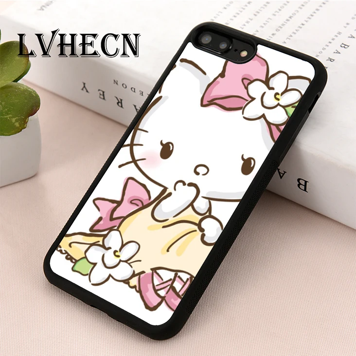

LvheCn TPU Skin phone case cover for iPhone 5 5s SE 6 6s 7 8 plus X XR Xs Max Hello Kitty Pink Floral