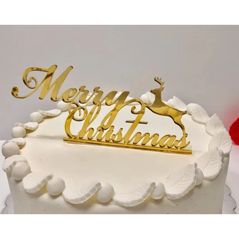 Золотой Рождественский олень акрил торт Топпер, вечерние рождественские украшения торта поставки, торт аксессуар подарки на год