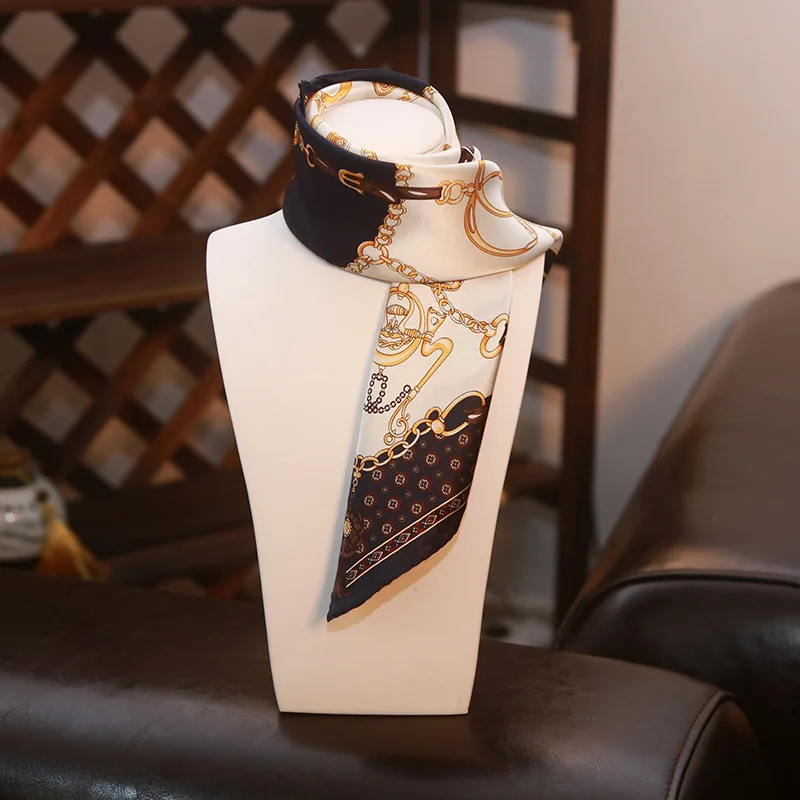 

High quality heart lock pattern digital print silk scarf blue coffee square 100% real silk scarf handbag decorative silk scarf