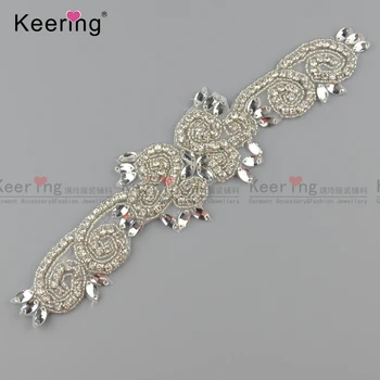 

Keering High Quality Beaded Rhinestone Applique For Bridal Sash WRA-843