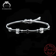 New Foot Anklet 925 Sterling Ladies Silver Anklets Bracelet Chain For Women Square Pendant Foot Pulseras Jewelry