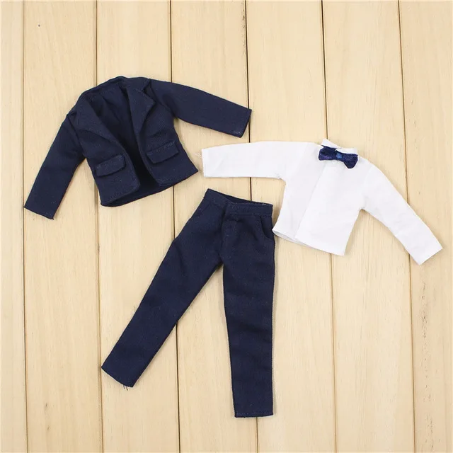 

Free shipping icy blyth doll bjd neo 1/6 30cm suit for boy handsome bow tied blue coat white shirt pants