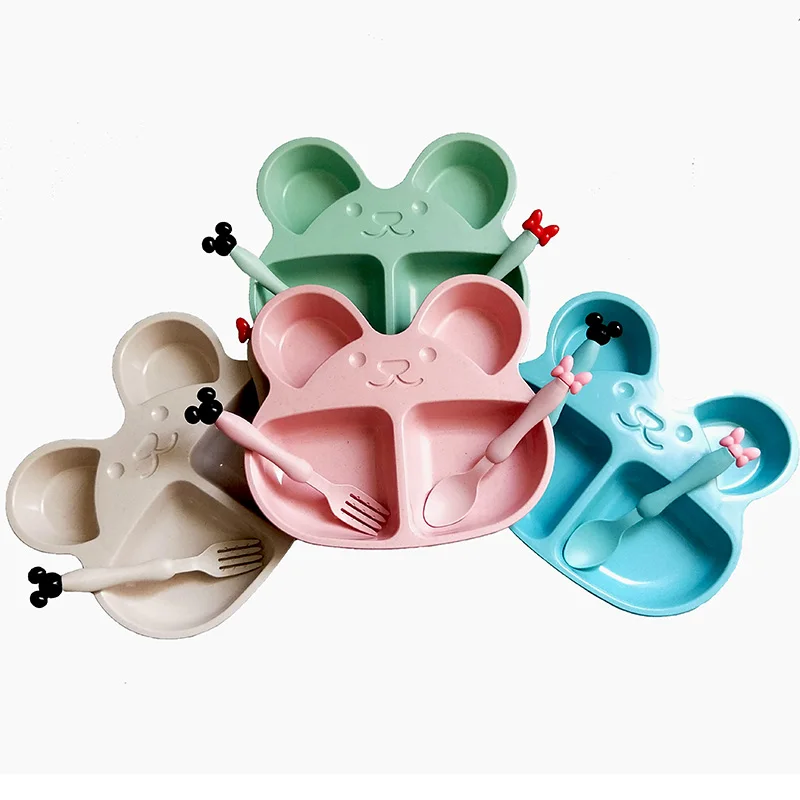 Wheat straw plates baby training bowl plate+spoon+fork cute bear baby tableware set kids dishes OPP packaging Wheat straw plates baby training bowl plate+spoon+fork cute bear baby tableware set kids dishes OPP packaging