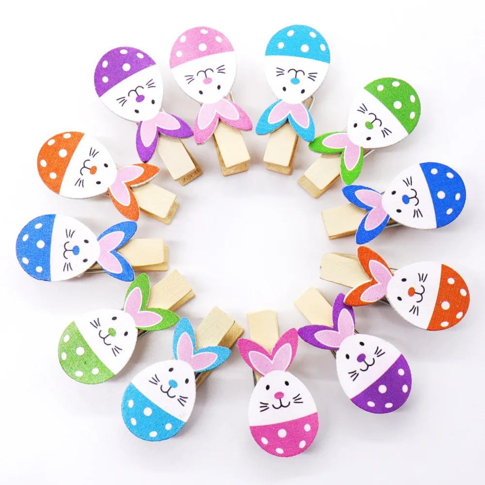 

12Pcs/lot wooden Egg rabbit Clips Clothes Photo Paper Peg Pin Clothespin Craft Clip Postcard Home Wedding Party DIY Decoration