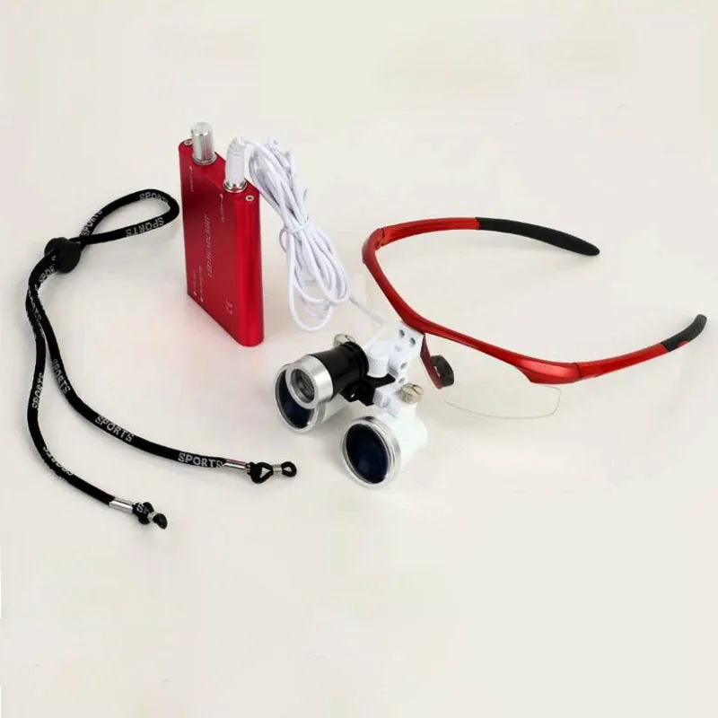 

Paper Case Packing 5 Colors 3.5X 420mm Dental Magnifying Glasses with LED Headlight/Surgical Loupes 110-240V American Plug