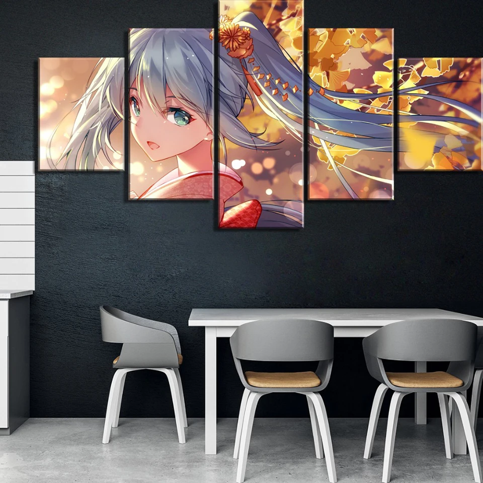 Waliicorners Modular Canvas Painting Home Decor 5 Piece Vocaloid Hatsune Miku Pictures Anime Modern Printed Poster Living Room Wall Art Frame 7