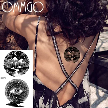 

OMMGO Black Eye Totem Temporary Tattoos Sticker For Women Small Geometric Galaxy Moon Forest Tattoo For Girls Kids Baby Tatoos