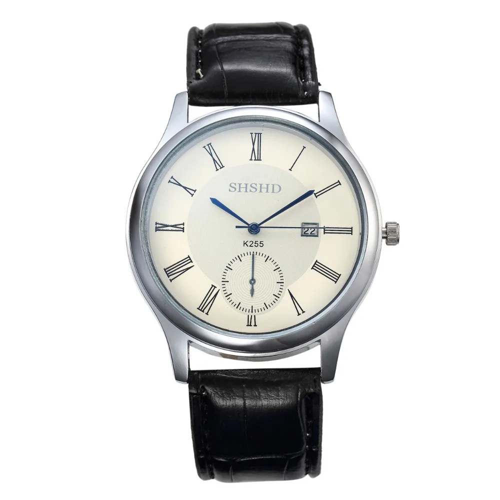 

Hot Fashion Men's Luxury Faux Leather Classic Blue Ray Glass Quartz Analog Watch Brand