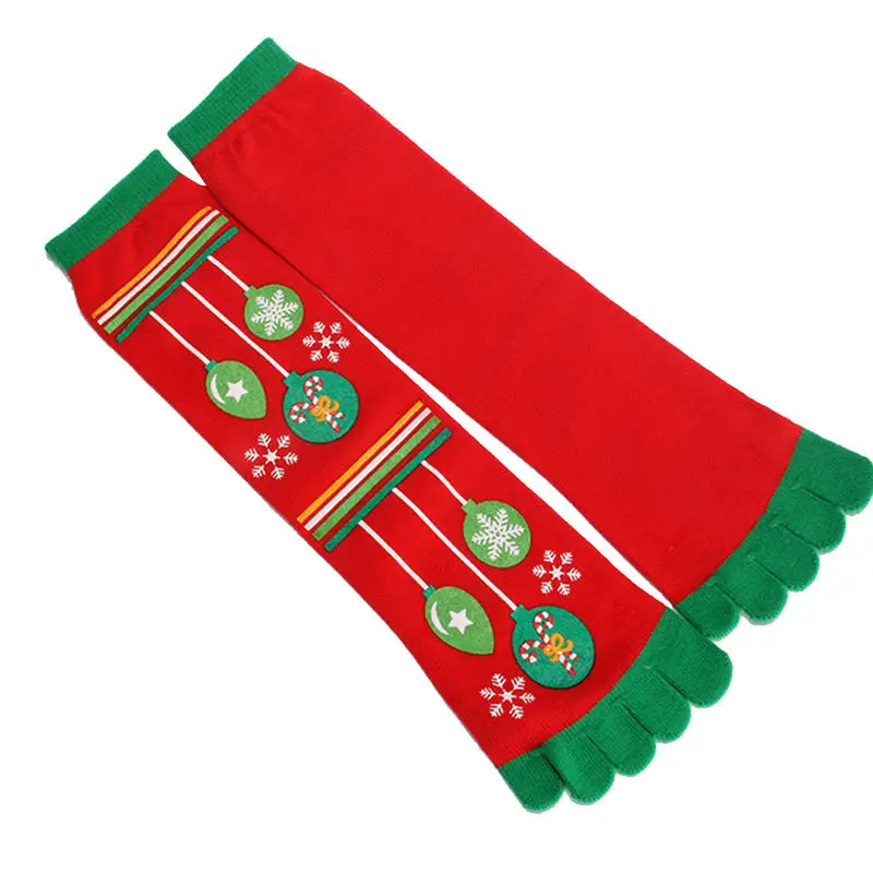 6Christmas Socks Five Fingers Women Socks Winter Warm Comfortable Ladies Toes Crew Stocking Santa Claus Reindeer Snowman Print Socks