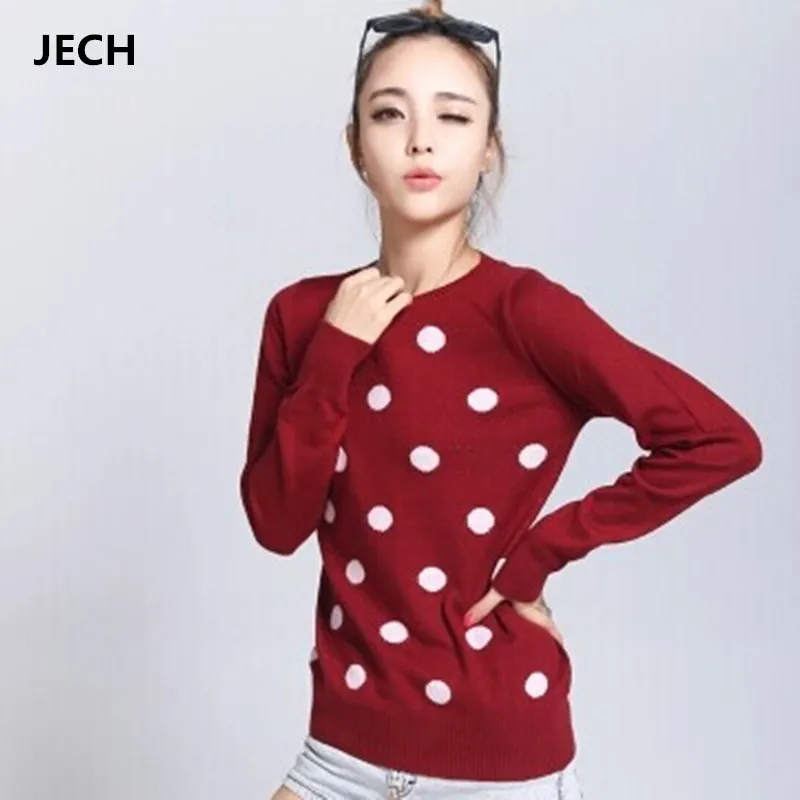 

Women O-neck Knitted Cashmere Wool Sweaters 2018 Fashion Spring Autumn Female Dots Casual Loose Pullovers Top Sweaters Female