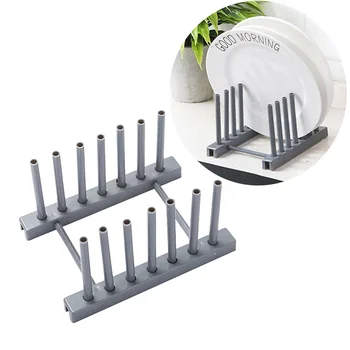 

2pcs Gray Pot Cover Holder Plastic Detachable Dish Storage Draining Rack Organizer Holder Organizer Rack for Home Store Kitchen