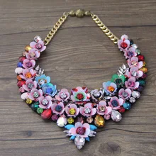 shourouk colorful luxury statement vintage flower collar necklace for women jewelry gem crystal necklace 913