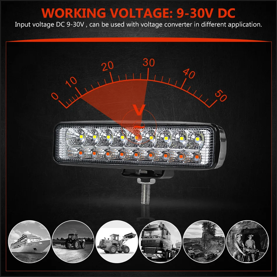 2x6 дюймов 18 Вт светодиодный рабочий светильник, прожектор, двойной цвет, температура, противотуманный светильник, светильник для грузовика, дневной ходовой светильник для 4x4 ATV 4WD UAZ