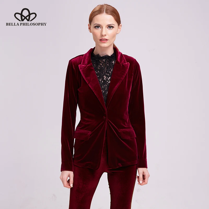 

Bella Philosophy velvet blazer coat women suit blazer casual black coat female red blazer for ladies outwears