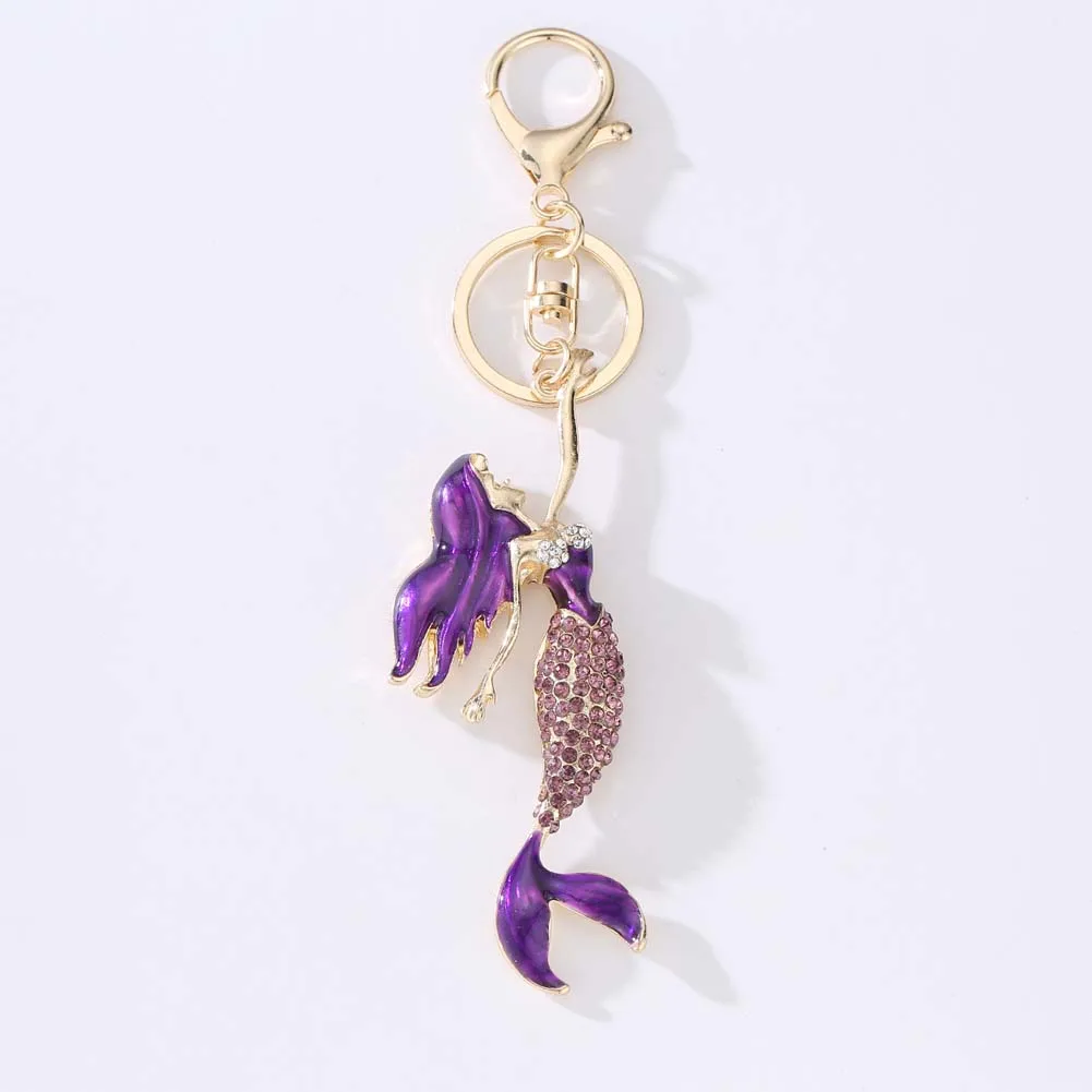 

Exquisite Crystal Mermaid Sea-maid Keychain Car Keys Holder Rhinestone Bag Pendant Keyrings Jewelry Gift M8694