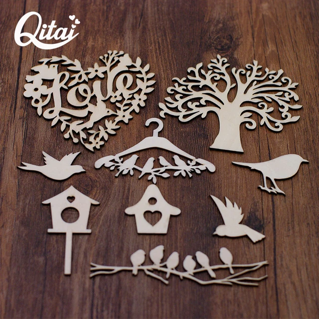 10pcs Unfinished Wooden Birds Crafts Wood Cutout Shapes Embellishment Wood  Slices for DIY Scrapbooking Card Making Decorations